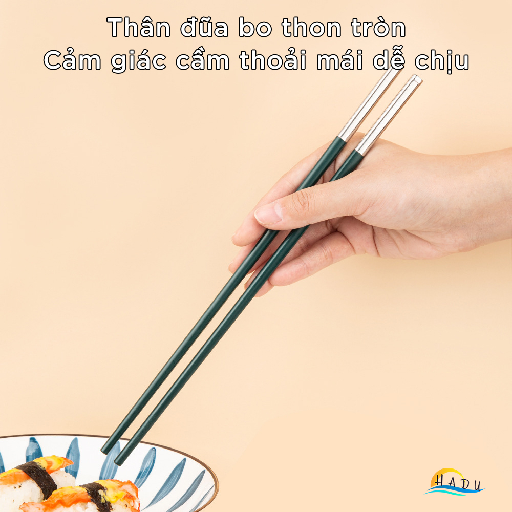 Đũa Ăn Cơm Cao Cấp Kiểu Nhật Bản Kháng Khuẩn Chịu Nhiệt Sợi Thủy Tinh Khảm Inox Màu Xanh Bắc Âu HADU