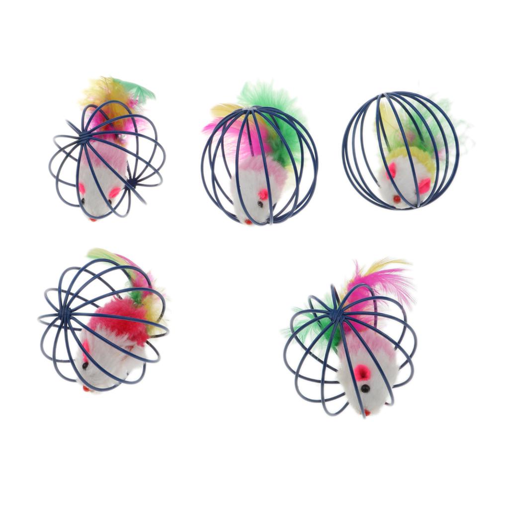 5Pcs Fun Gift Play Toys False Mouse in Rat Cage Ball For Pet Cat Kitten