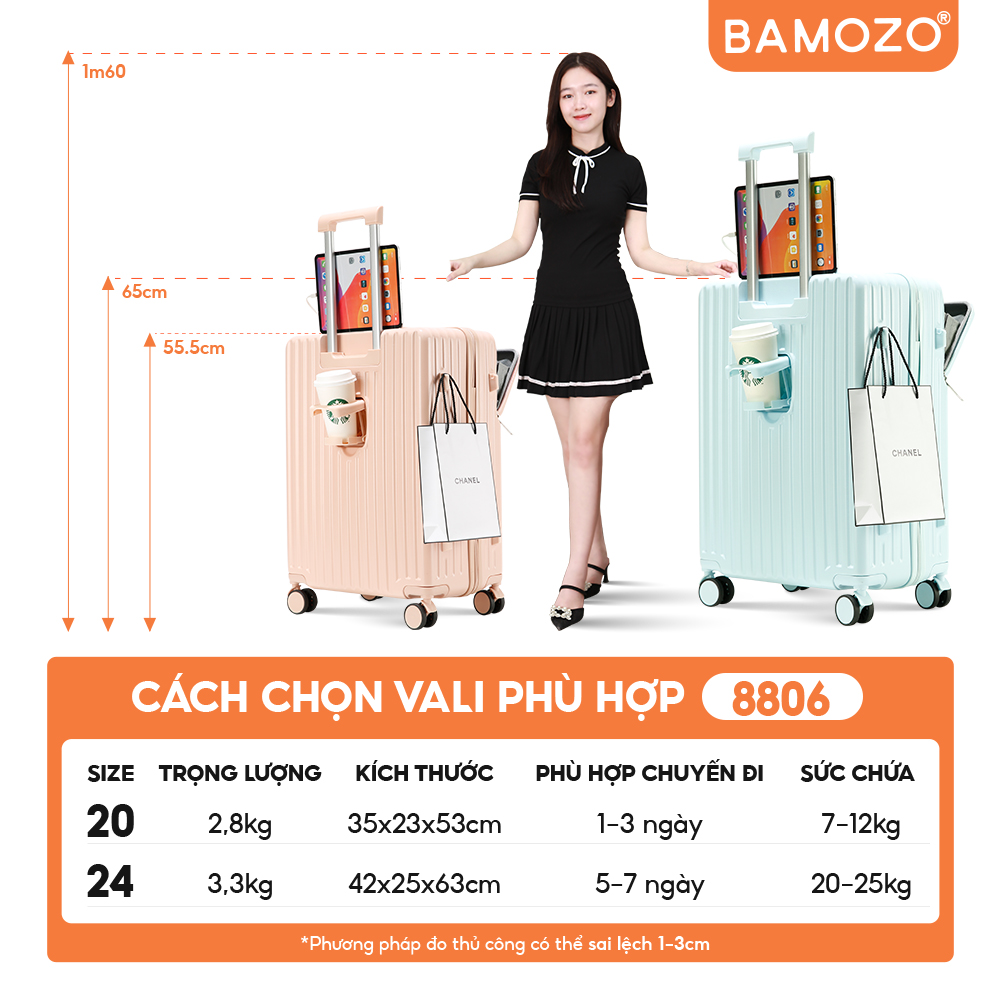Vali Du Lịch B Bamozo 8806 Cao Cấp Size 20/24inch Có Ngăn Đựng LapTop - LỖI 1 ĐỔI 1 TRONG 30 NGÀY