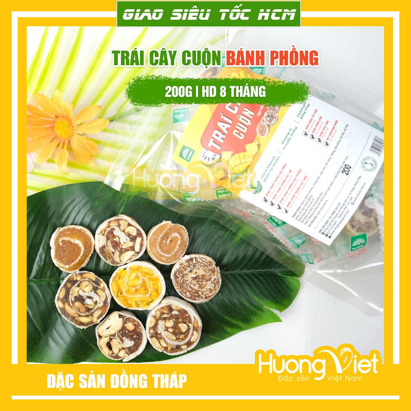 Mứt trái cây cuộn thập cẩm 8 vị hiệu Tư Bông, đặc sản Đồng Tháp, bánh mứt đãi Tết