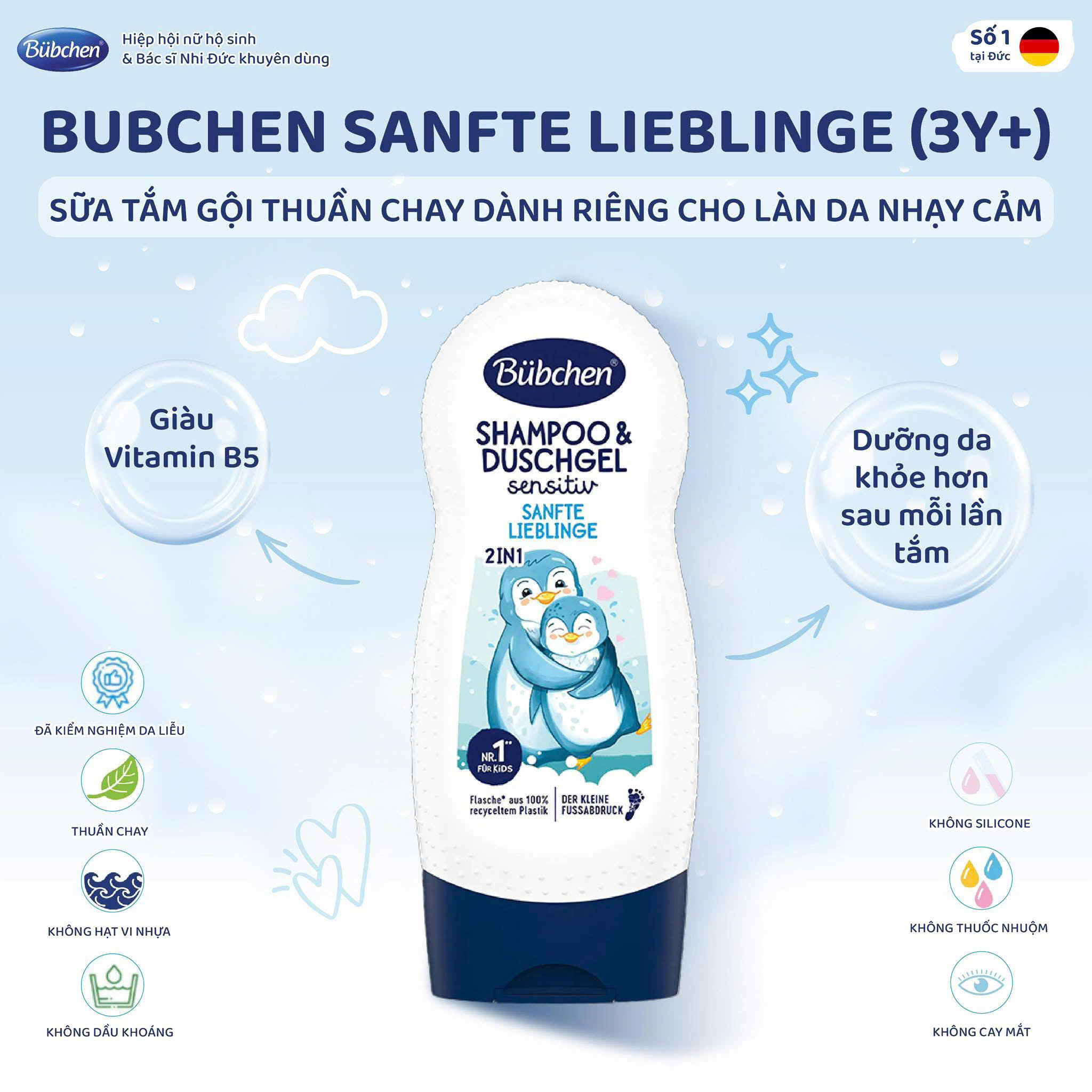 Combo 8 Chai Gel Tắm Gội Toàn Thân Bubchen Cánh Cụt 2in1 Sanfte Lieblinge Tiện Lợi An Toàn Cho Bé 230ml