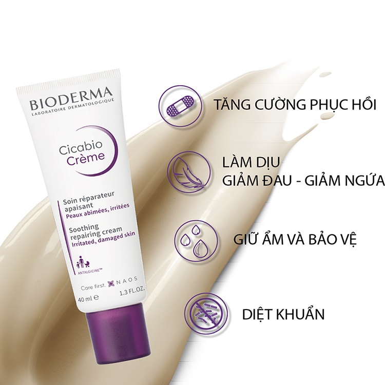 Kem Dưỡng Bioderma Cicabio Crème Phục Hồi Da Tổn Thương 40ml + Tặng Kèm Túi Đựng Mỹ Phẩm Cao Cấp