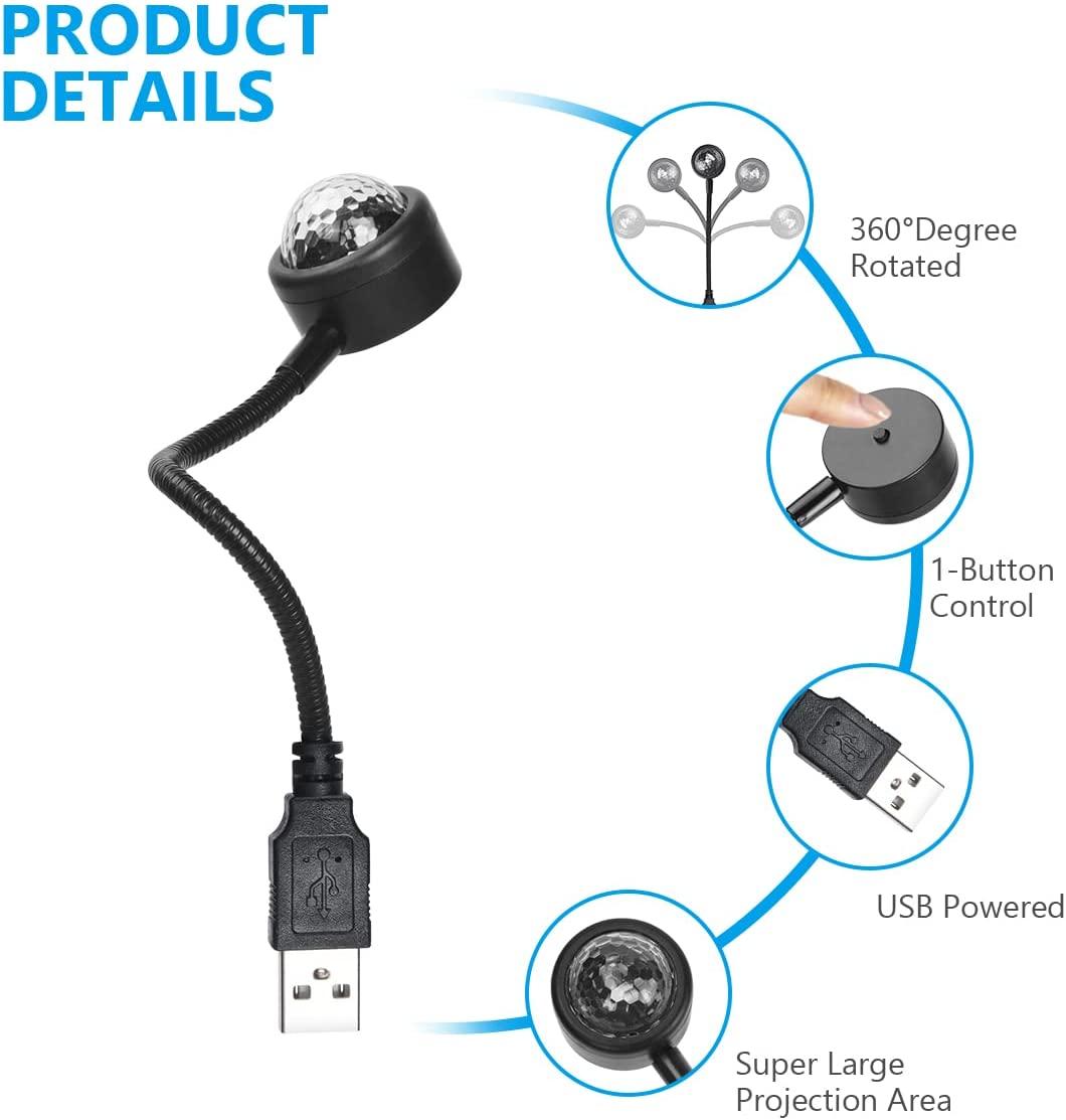 Đèn mái USB cho xe hơi, xe bên trong ánh sáng mini LED USB lãng mạn với 4 màu và 9 chế độ điều chỉnh