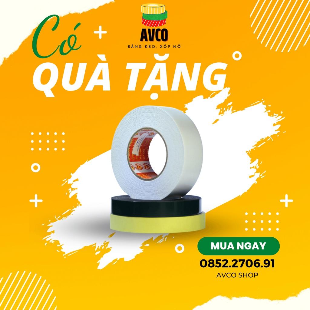 Băng dính 2 mặt siêu dính, chịu nhiệt dùng dán thảm, xốp cách nhiệt trắng khổ 2cm x 10m AVCO