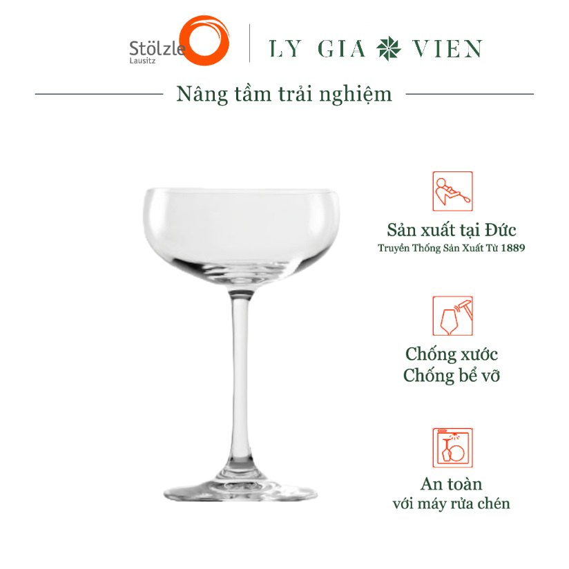 Ly Champane Pha Lê Cao Cấp Stoelzle Sparkling & Water Jive Champagne Saucer 230ml - Thiết Kế Sành Điệu, Mang Màu Sắc Lễ Hội - Lý Tưởng Để Xây Tháp Rượu Champagne