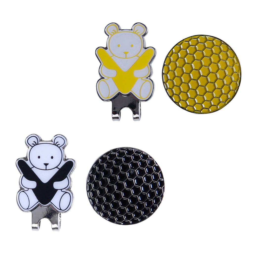 2xGolf Hat Clip with Detachable Magnetic Golf Ball Marker Bear Pattern Black