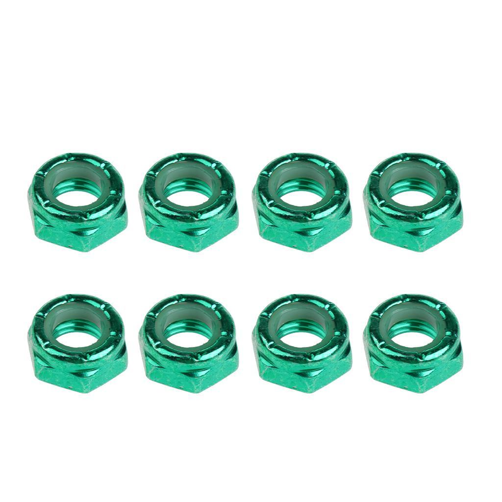 16pcs Skateboard Wheel Axle Nuts for Longboard Trucks, Carbon Steel, Green&Blue Color