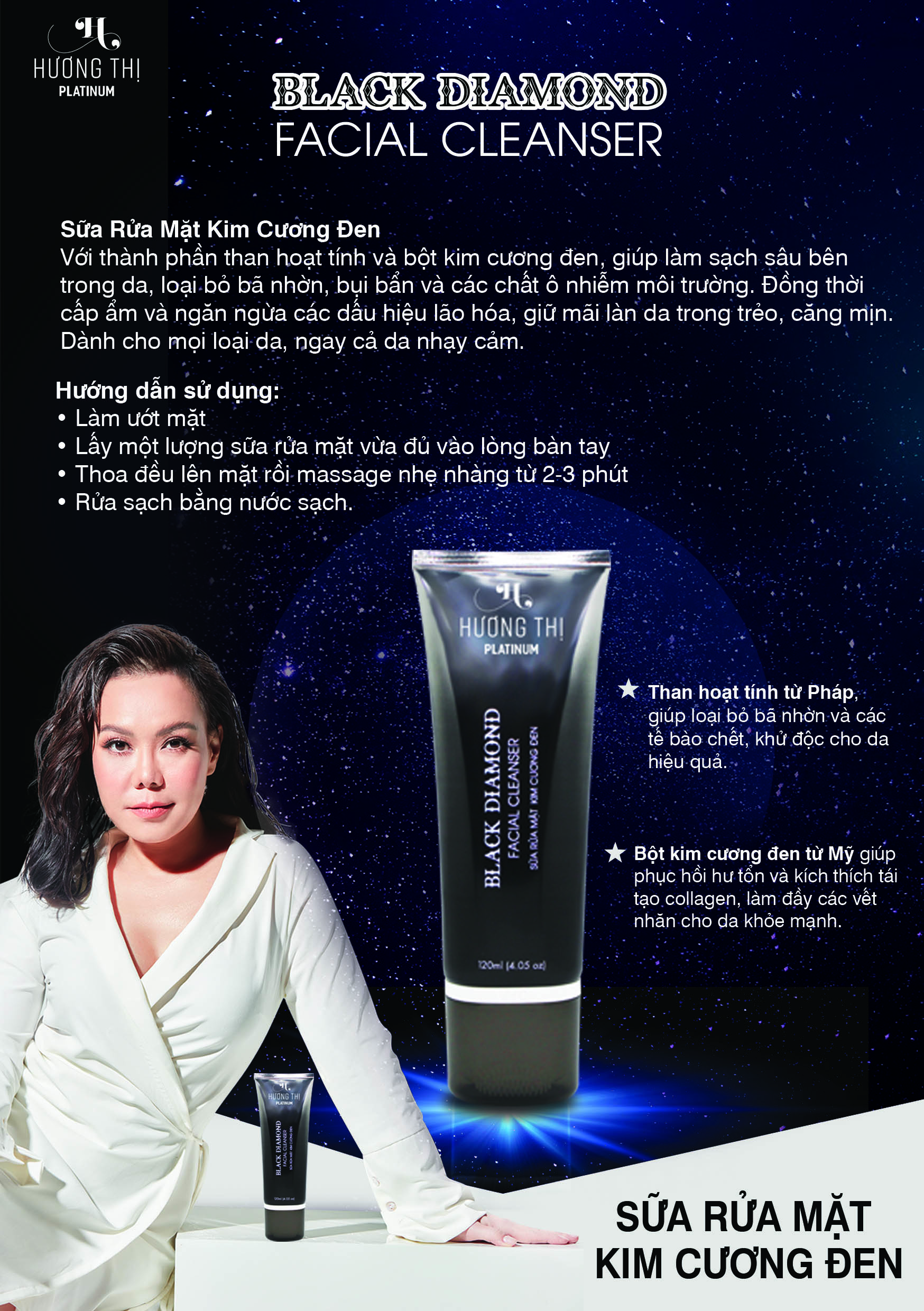 SỮA RỬA MẶT KIM CƯƠNG ĐEN BLACK DIAMOND FACIAL CLEANSER 120ML HƯƠNG THỊ PLATINUM