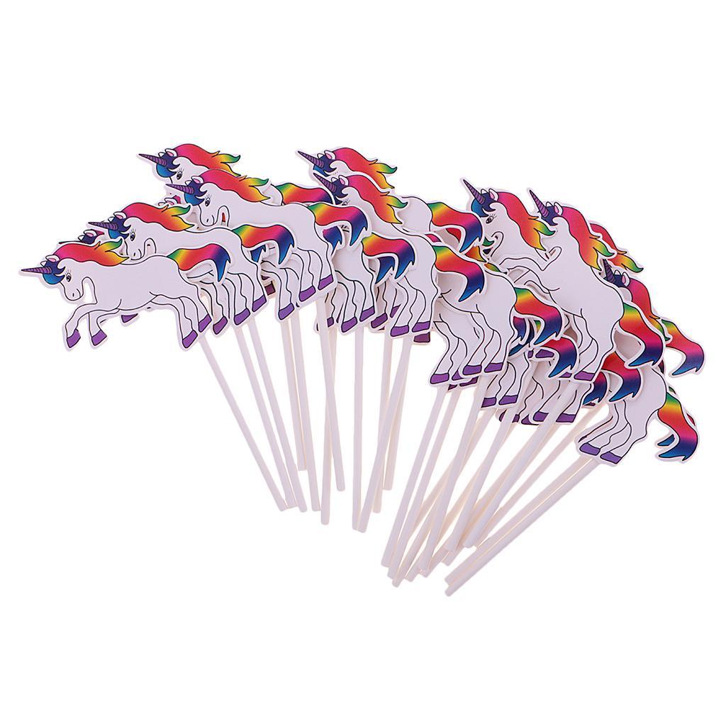 24pcs Unicorn Rainbow Cake Sticks+25pcs Paper Straws for Kids Birthday Party