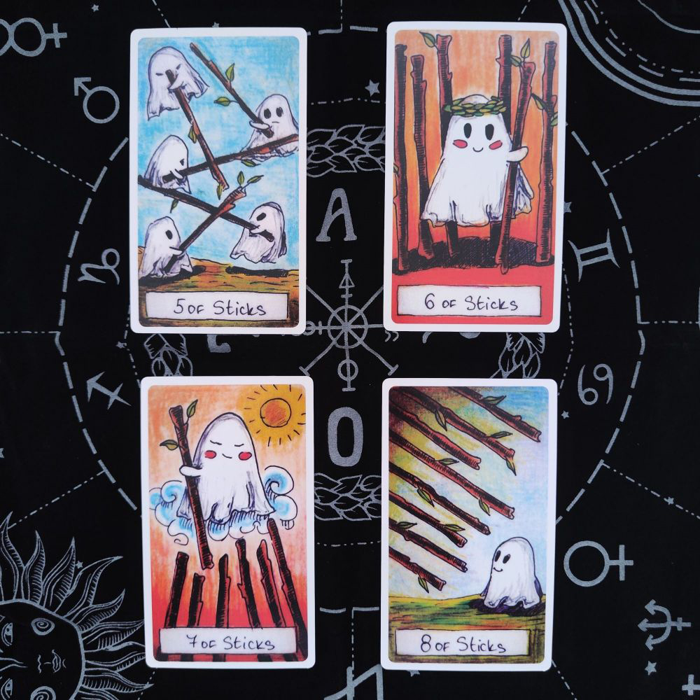 [Size Gốc] Bộ Bài Cute Ghost Tarot 78 lá 7x12 cm đá thanh tẩy