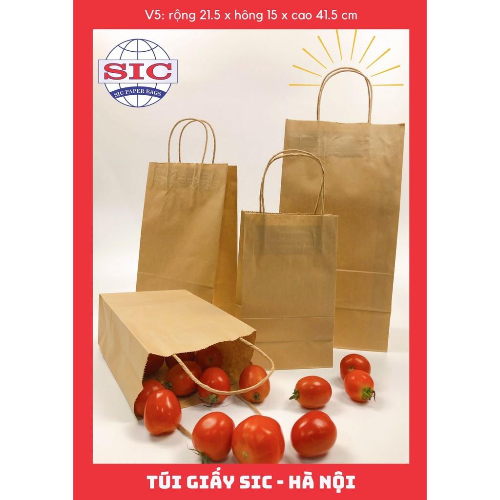 10 CHIẾC TÚI GIẤY KRAFT V5: 21.5x15x41.5 CÓ QUAI