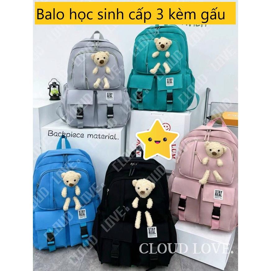 Balo học sinh cấp 2 , cấp 3 có kèm theo gấu dễ thương, cặp sách đi học thời trang phong cách hàn quốc