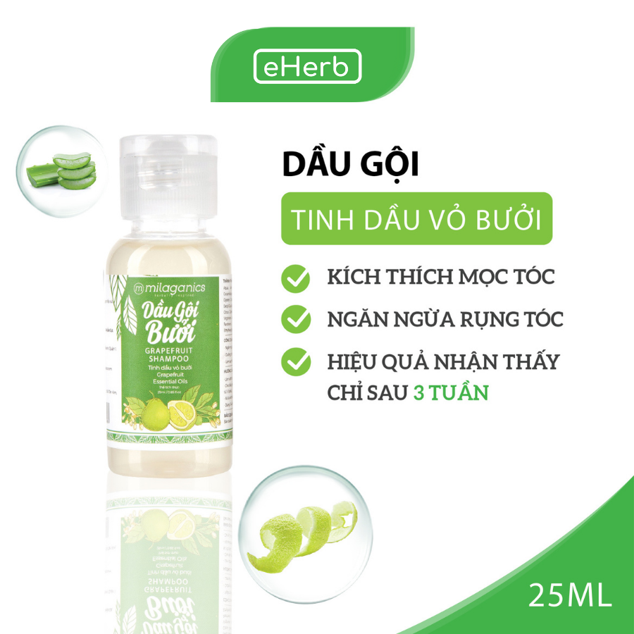 Combo Minisize Dầu Gội & Dầu Xả Bưởi Ngừa Rụng & Kích Thích Mọc Tóc Từ Tinh Dầu Bưởi Nguyên Chất MILAGANICS (25ml/ Chai)