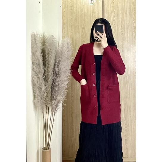 (Ảng Thật) Áo Khoác Cardigan Len Dài Tay Dễ Thương, Áo Len Dài Tay Dáng Dài