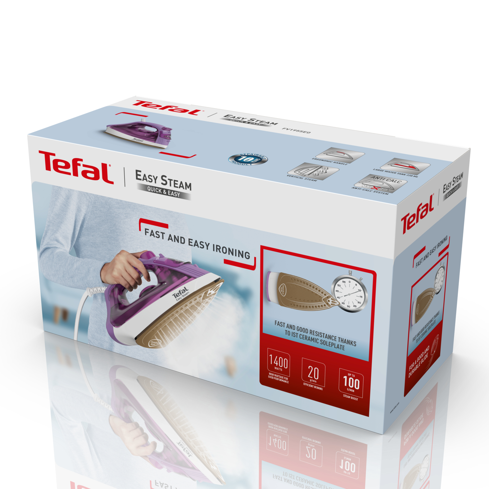 Bàn ủi hơi nước Tefal Easy Steam FV1955E0 1400W - Hàng chính hãng