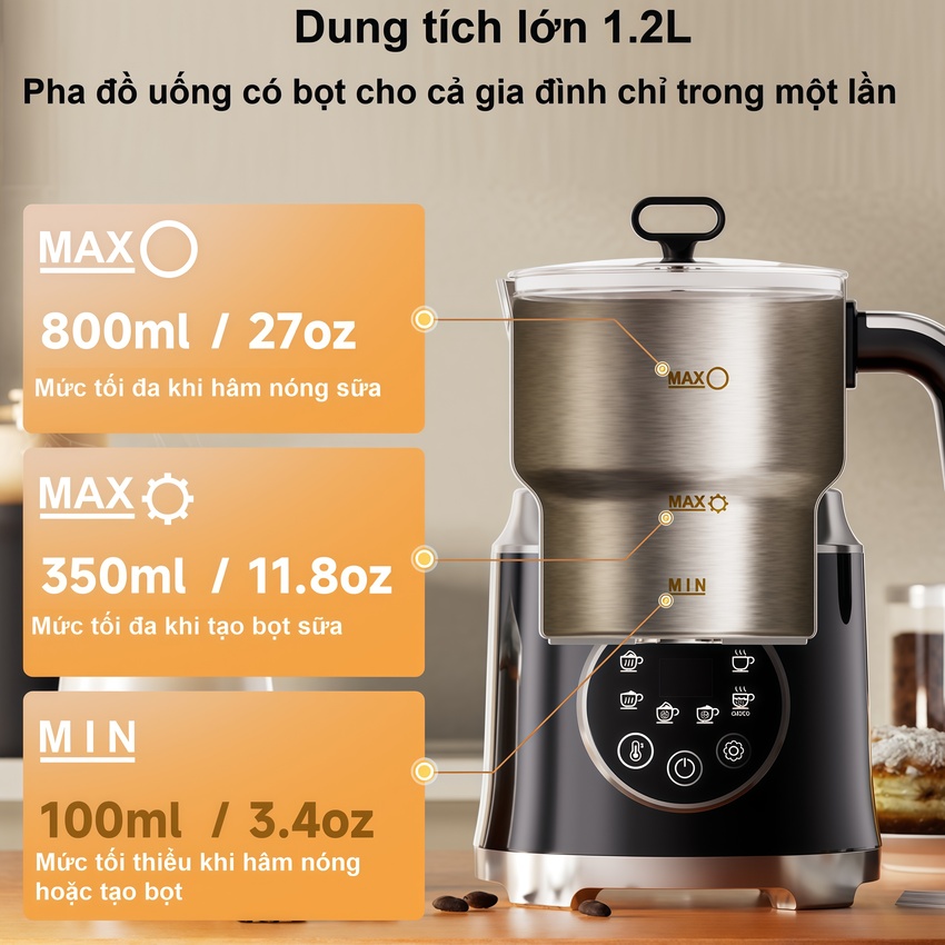 Máy đánh sữa tạo bọt đa năng chuyên nghiệp 6 trong 1 thương hiệu Mỹ cao cấp Biolomix BMF202 - Hàng chính hãng