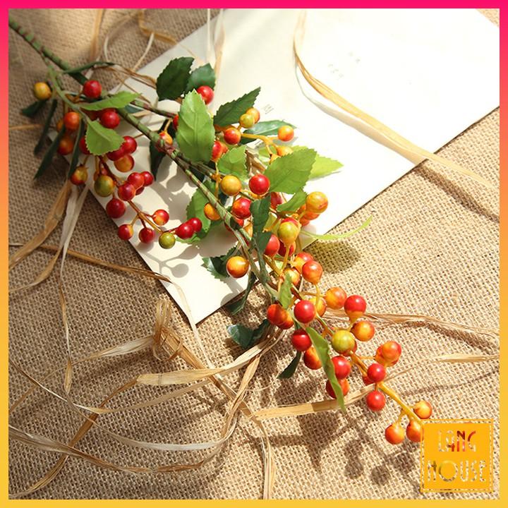 Hoa Giả Lụa - CÀNH ĐIỂM CÀNH QUẢ MỌNG Dài 70cm - 1 Cành 4 nhánh