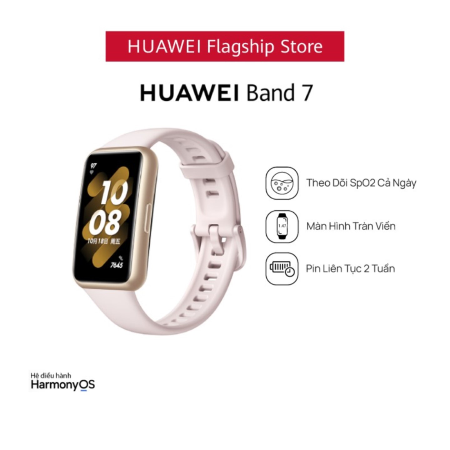 Vòng đeo tay HUAWEI Band 7 | Thiết kế siêu mỏng | SpO2 tự động | Pin đến 2 tuần | Hàng Chính Hãng