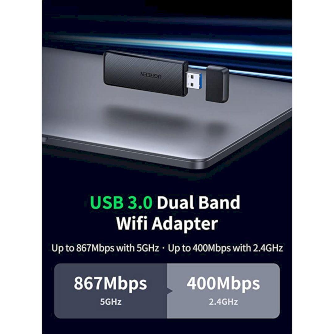 Ugreen UG50340CM492TK AC1300 2.4GHz 400Mbps / 5GHz 900Mbps Màu Đen USB 3.0 thu wifi có ăng-ten - HÀNG CHÍNH HÃNG