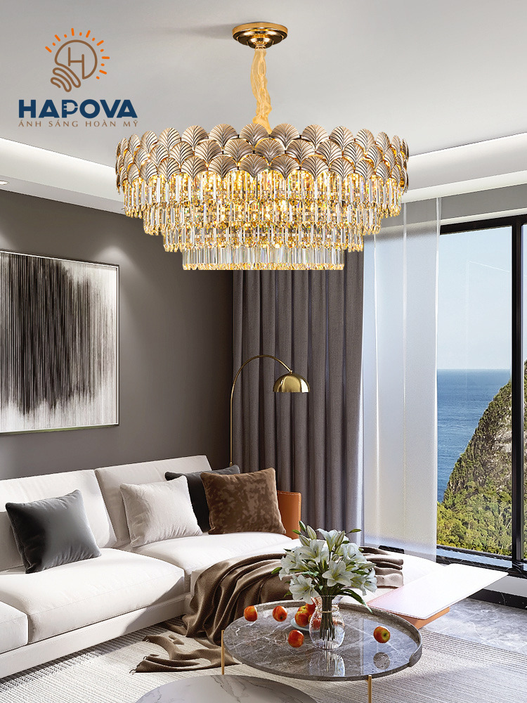 Đèn chùm trang trí phòng khách, phòng ngủ HAPOVA ANNOL 8116 đường kính 600/800mm Kèm Bóng E14