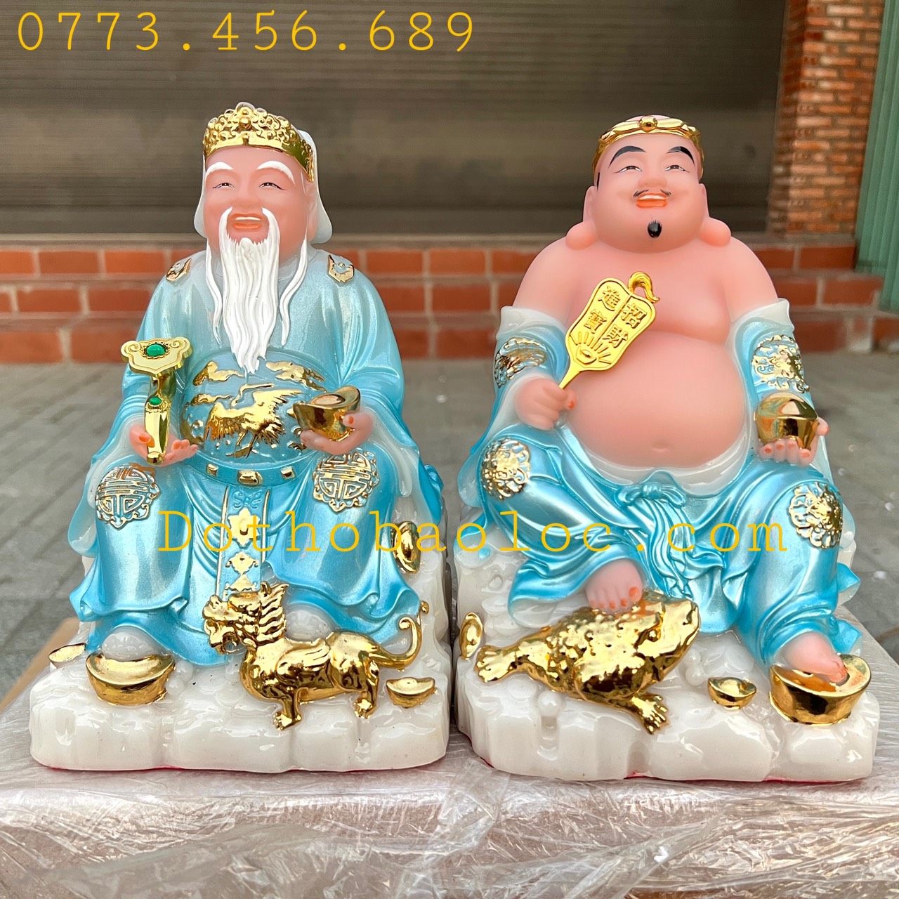 Tượng Thần tài Thổ Địa đế đá nhập khẩu cao cấp cao 20 cm – Xanh dương