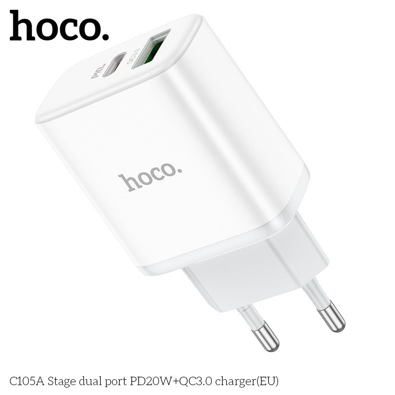 Hình ảnh Cóc Sạc Nhanh Hoco. Dành Cho C105A Pd20W + Qc3.0 2 Cổng Sạc USB Và Type-C Có Đèn Led Hàng Chính Hãng