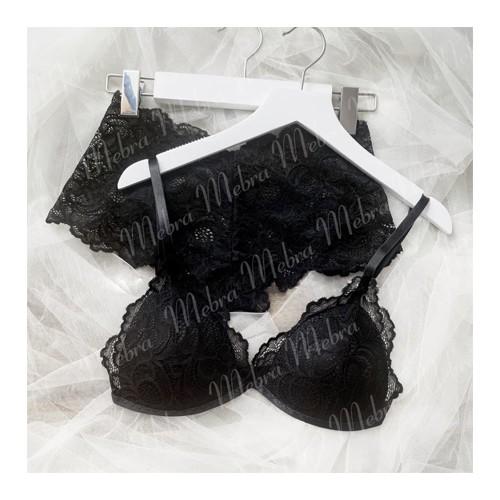 Set bralette ren hoa đen không gọng đệm mỏng kết hợp quần boxer thiết kế bởi Mebra MB037