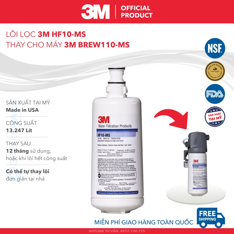 Lõi Lọc 3M HF10-MS Thay Cho Máy Lọc Nước 3M BREW110-MS - Nhập Khẩu Mỹ, Hàng Chính Hãng - 3M BREW110MS HF10MS