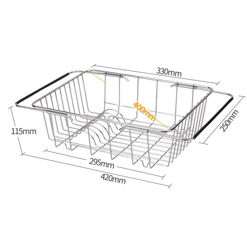 Rổ inox gác bồn rửa chén inox 304 màu trắng kích thước 42 * 25 * 11.5cm