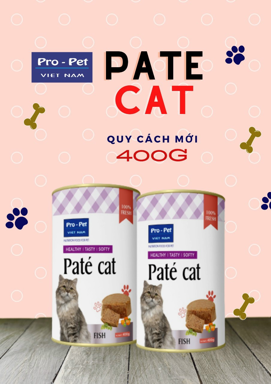 PATE VỊ CÁ + GÀ THƠM NGON DÀNH CHO MÈO P.RO-CAT HỘP 400g