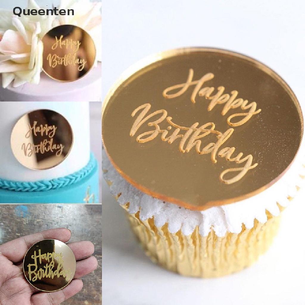 Queenten Happy Birthday Cupcake Topper Acrylic Rose Gold Circle Cake Topper New QT