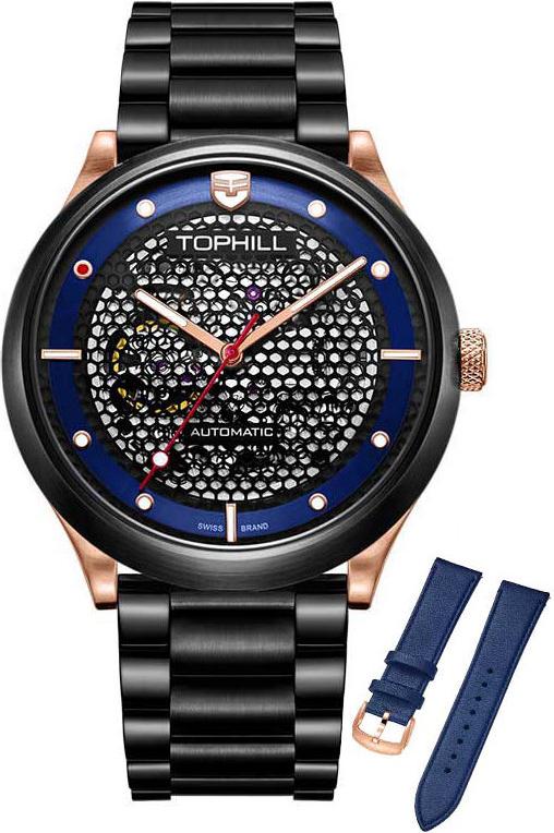 Đồng hồ nam máy cơ tự động dây da và kim loại Thụy Sĩ TOPHILL TV002G.S71A8