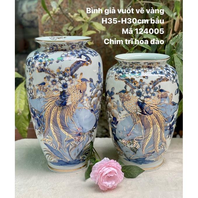 Bình cắm hoa- trưng bày vẽ vàng kim. Gốm sứ Bát Tràng cao cấp.