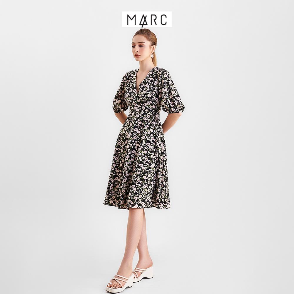 Đầm nữ MARC FASHION họa tiết hoa tay phồng cột dây eo CBHH0350