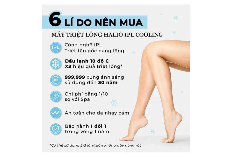 Máy Triệt Lông Lạnh Cá Nhân Halio IPL Cooling Hair Removal Device - Công nghệ triệt tận gốc nang lông - Đầu lạnh 10 độ C - Hàng chính hãng