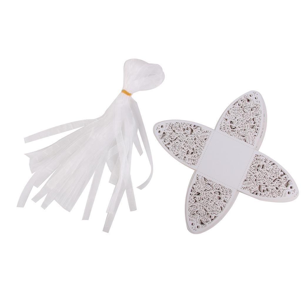 50pcs Rose Laser Cut Candy Boxes w/Ribbon Wedding Favors Baby Shower Boxes