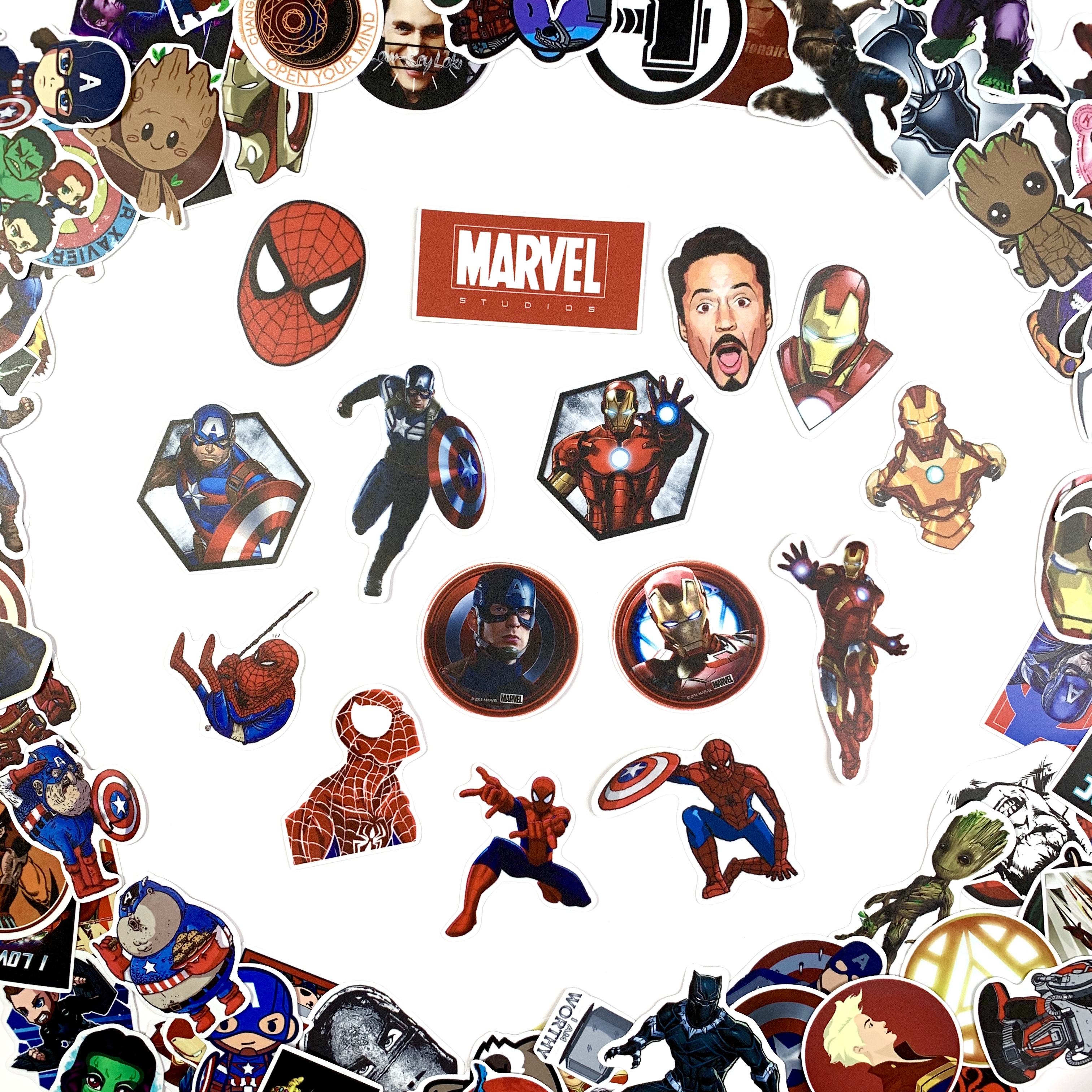 Sticker Marvel Siêu Anh Hùng - Chất Liệu PVC Chất Lượng Cao Chống Nước - Kích Thước 4-8cm