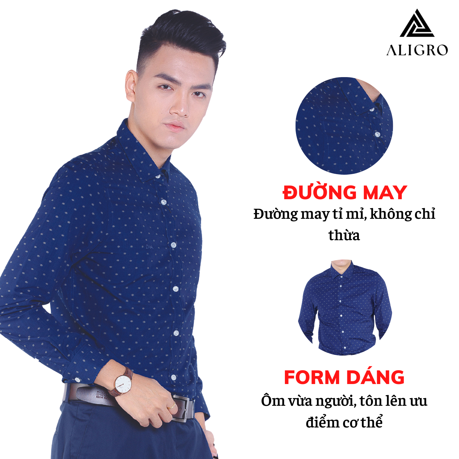 Áo sơ mi nam dài tay ALIGRO cổ bẻ dáng ôm body 100% chất cotton form slimfit ALGS148