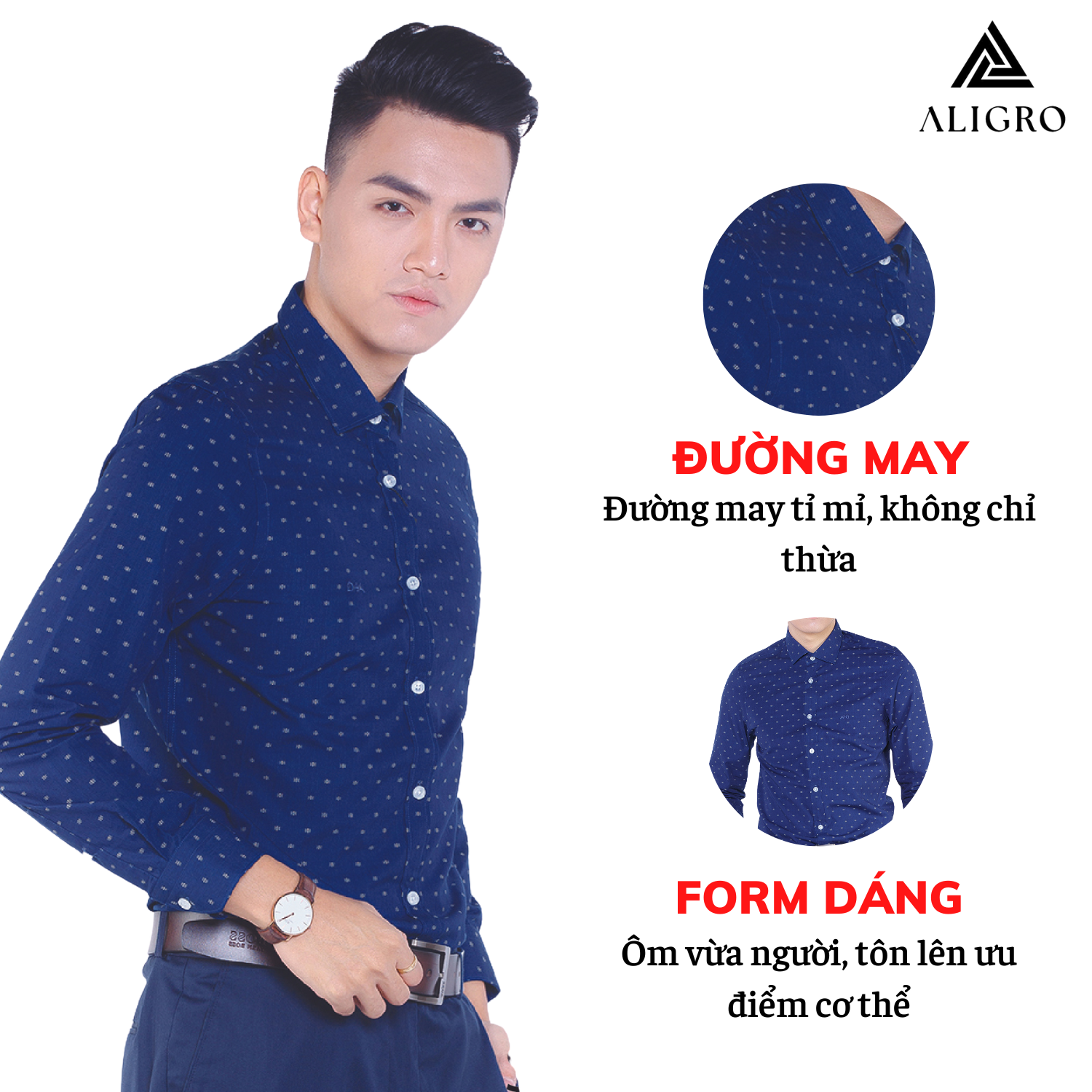 Hình ảnh Áo sơ mi nam dài tay ALIGRO cổ bẻ dáng ôm body 100% chất cotton form slimfit ALGS148