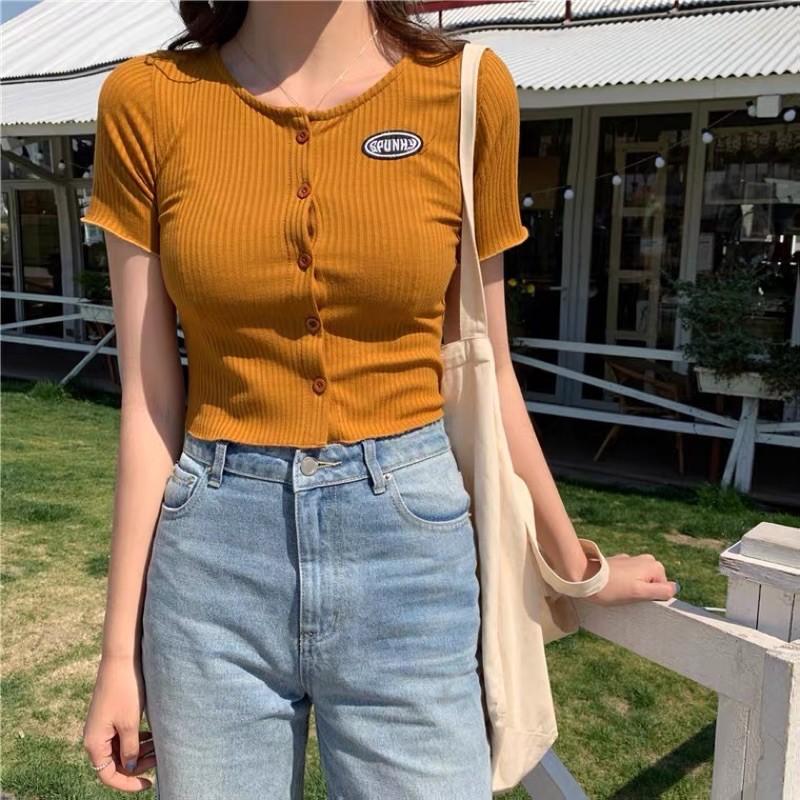 Áo croptop thun gân SPUNHY màu vàng mutard