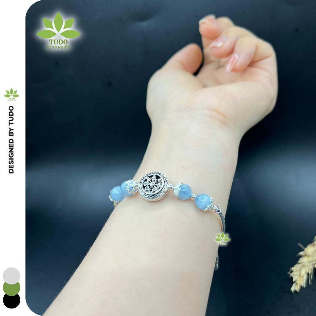 Vòng Tay Nữ Đẹp - Vòng Phong Thủy Mệnh Thủy, Mộc TUDO VCBAQUA Charm Bạc Bánh Xe Pháp Luân, Lông Công B16K440