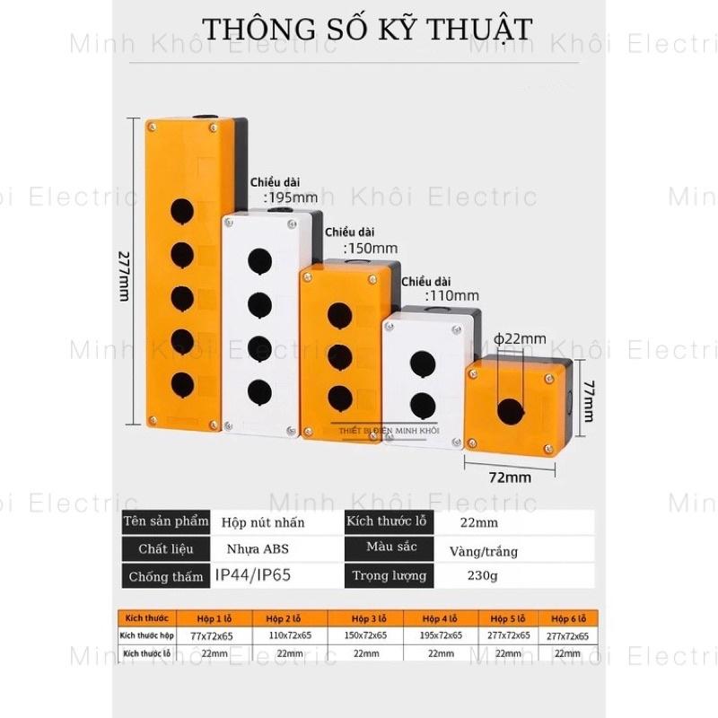 Hộp Nút Nhấn Lỗ Nhựa Phi 22 Cao Cấp, hộp điều khiển nút ấn, công tắc