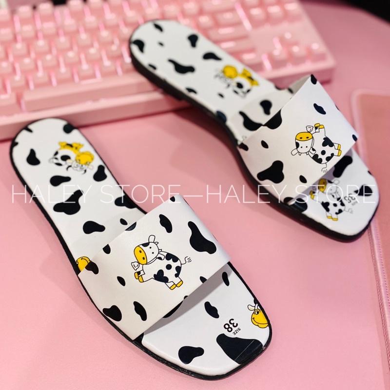 Dép nữ đế bệt quai ngang màu bò sữa siêu hot mùa hè 2021 HALEY STORE