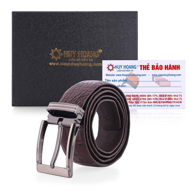 Dây nịt nam da cá sấu Huy Hoàng bụng 4P đầu kim màu nâu đất HP4850