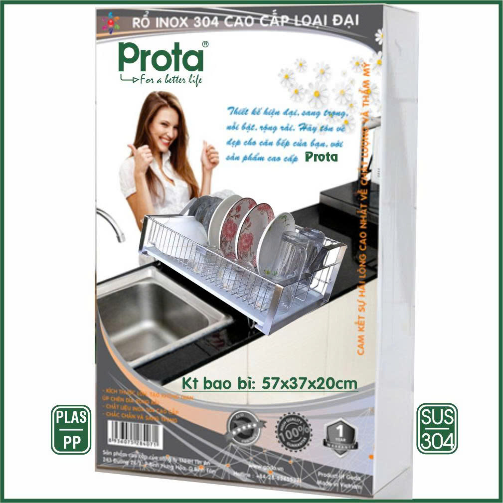 [CHÍNH HÃNG] Rổ úp bát đĩa inox 304 loại đạị Prota loại mới (Tặng kèm mâm hứng nước)- Bảo hành 36 tháng- Cam kết 1 đổi 1