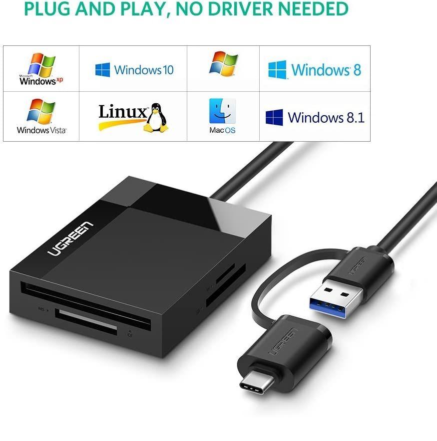 Ugreen UG40755CR125TK 0.5M Đầu Đọc Thẻ Usb 3.0 Đa Năng Kèm Cổng nối Type C 50CM - HÀNG CHÍNH HÃNG