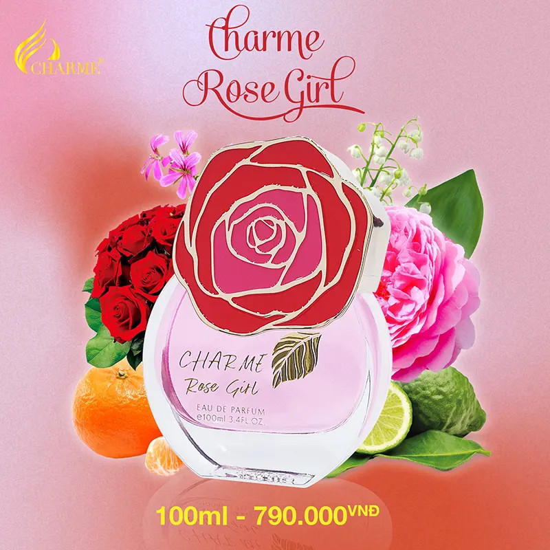 Nước hoa nữ cao cấp, Charme Rose Girl, hương hoa hồng, thanh mát, ngọt ngào, đầy quyến rũ, 100ml