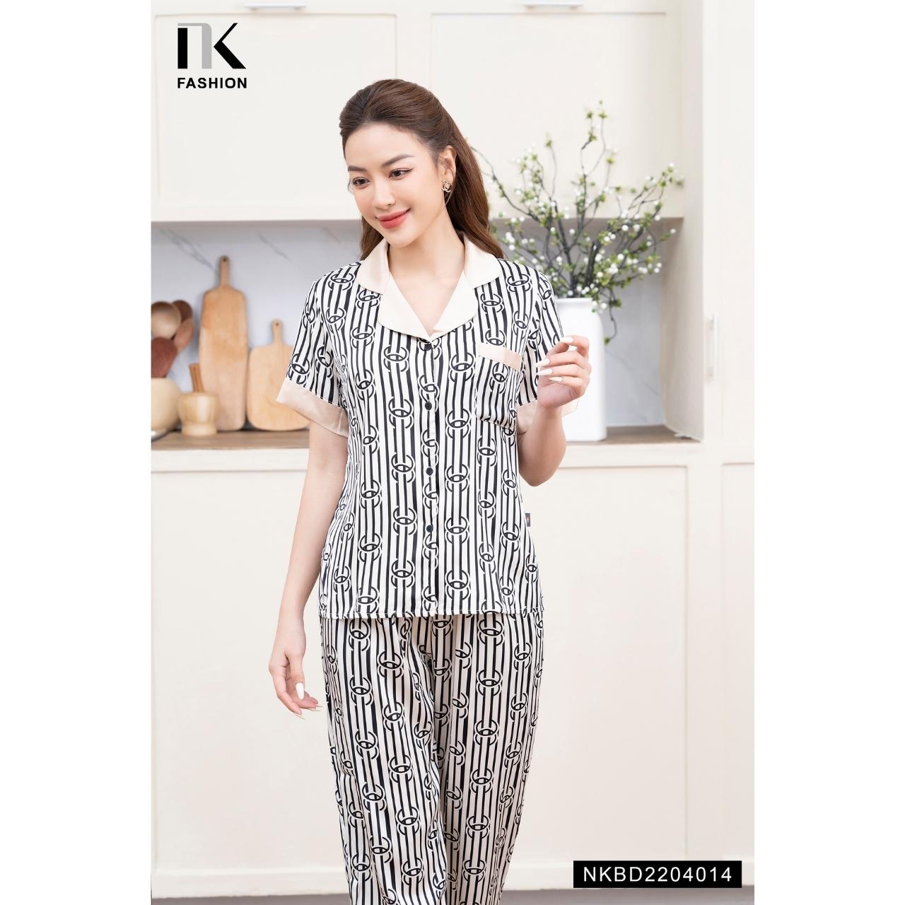 Bộ Đồ Pyjama Mặc Nhà Áo Cộc Kết Hợp Quần Đùi NK Fashion Thiết Kế Phong Cách Cơ Bản, Chất Liệu Vải Cao Cấp NKBD2204014