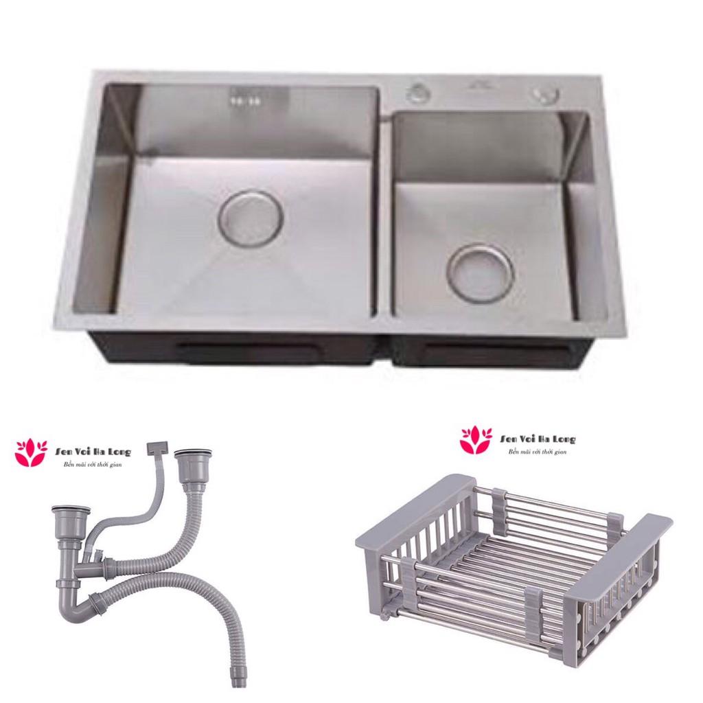 Combo Chậu Rửa Bát 2 HỐ BẰNG INOX SUS 304 KOREA ĐÚC và Vòi NÓNG LẠNH 304 - HÀNG CHUẨN