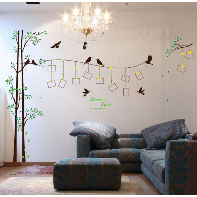 Decal trang trí tường - Thân Cây mỏng Khung Hình lá vàng